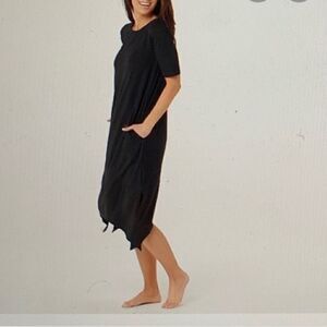 Cuddl Duds Flexwear Knit Elbow Sleeve Black Lounge Dress